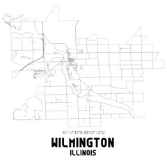 Wilmington Illinois. US street map with black and white lines.