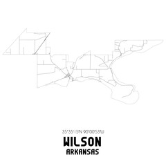 Wilson Arkansas. US street map with black and white lines.