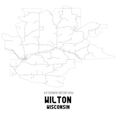 Wilton Wisconsin. US street map with black and white lines.