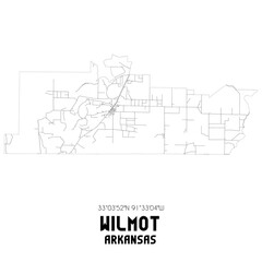Wilmot Arkansas. US street map with black and white lines.