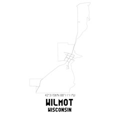 Wilmot Wisconsin. US street map with black and white lines.