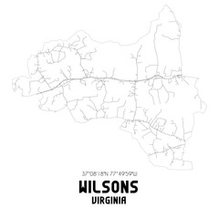 Wilsons Virginia. US street map with black and white lines.