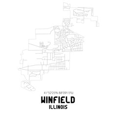 Winfield Illinois. US street map with black and white lines.