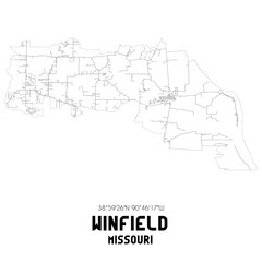 Winfield Missouri. US street map with black and white lines.