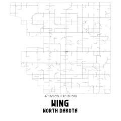 Wing North Dakota. US street map with black and white lines.