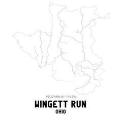 Wingett Run Ohio. US street map with black and white lines.