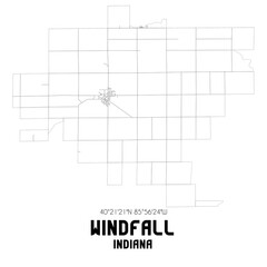 Windfall Indiana. US street map with black and white lines.
