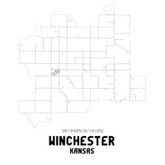 Winchester Kansas. US street map with black and white lines.