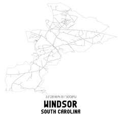 Windsor South Carolina. US street map with black and white lines.