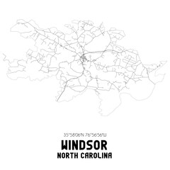 Windsor North Carolina. US street map with black and white lines.