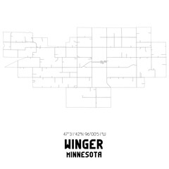 Winger Minnesota. US street map with black and white lines.