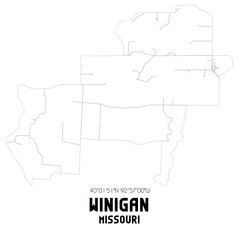 Winigan Missouri. US street map with black and white lines.