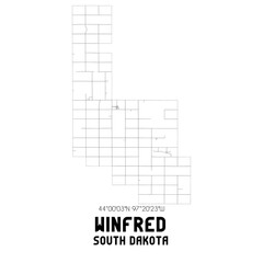 Winfred South Dakota. US street map with black and white lines.