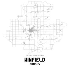 Winfield Kansas. US street map with black and white lines.