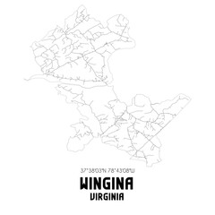 Wingina Virginia. US street map with black and white lines.