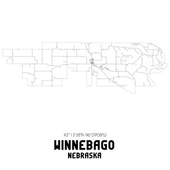 Winnebago Nebraska. US street map with black and white lines.