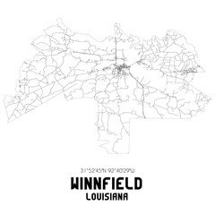 Winnfield Louisiana. US street map with black and white lines.