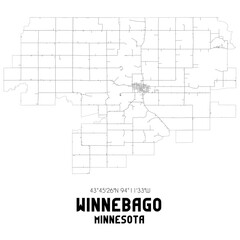 Winnebago Minnesota. US street map with black and white lines.