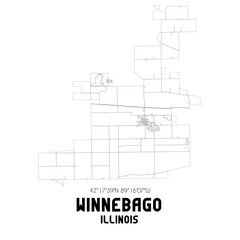 Winnebago Illinois. US street map with black and white lines.