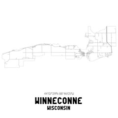 Winneconne Wisconsin. US street map with black and white lines.