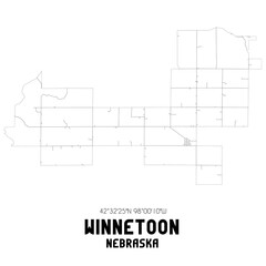 Winnetoon Nebraska. US street map with black and white lines.