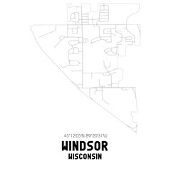 Windsor Wisconsin. US street map with black and white lines.