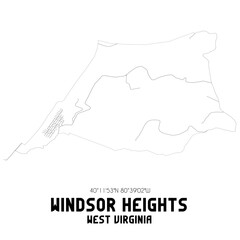 Windsor Heights West Virginia. US street map with black and white lines.