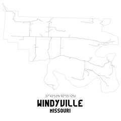 Windyville Missouri. US street map with black and white lines.