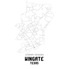 Wingate Texas. US street map with black and white lines.