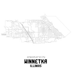 Winnetka Illinois. US street map with black and white lines.