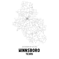 Winnsboro Texas. US street map with black and white lines.