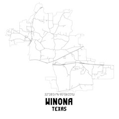 Winona Texas. US street map with black and white lines.