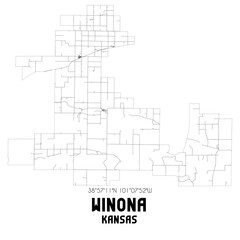 Winona Kansas. US street map with black and white lines.