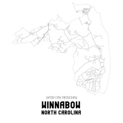 Winnabow North Carolina. US street map with black and white lines.