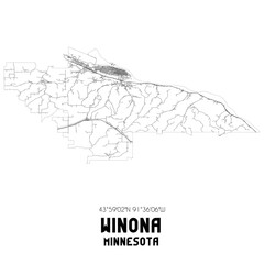 Winona Minnesota. US street map with black and white lines.