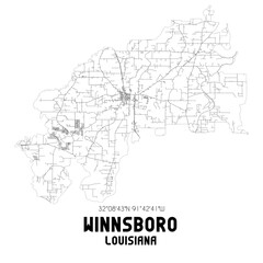 Winnsboro Louisiana. US street map with black and white lines.