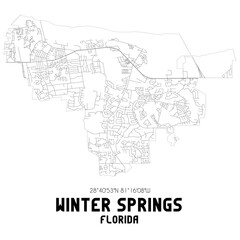Fototapeta na wymiar Winter Springs Florida. US street map with black and white lines.