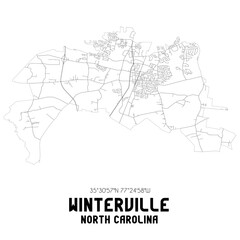 Fototapeta na wymiar Winterville North Carolina. US street map with black and white lines.