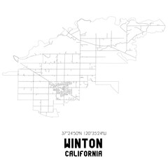 Winton California. US street map with black and white lines.