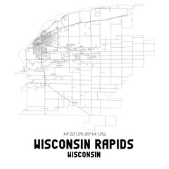 Wisconsin Rapids Wisconsin. US street map with black and white lines.
