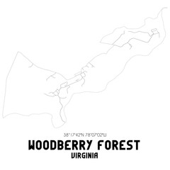 Woodberry Forest Virginia. US street map with black and white lines.