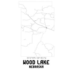Wood Lake Nebraska. US street map with black and white lines.