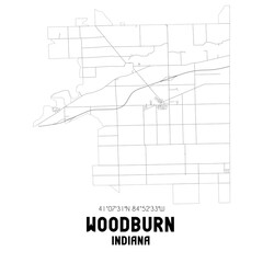 Woodburn Indiana. US street map with black and white lines.