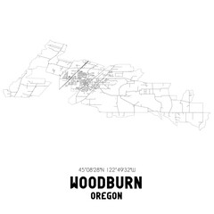 Woodburn Oregon. US street map with black and white lines.