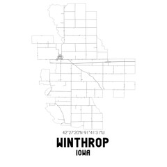 Winthrop Iowa. US street map with black and white lines.