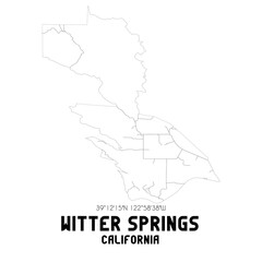 Witter Springs California. US street map with black and white lines.