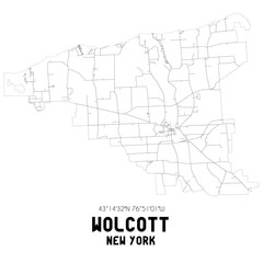 Wolcott New York. US street map with black and white lines.