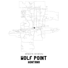 Wolf Point Montana. US street map with black and white lines.