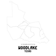 Woodlake Texas. US street map with black and white lines.