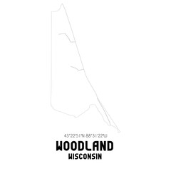 Fototapeta na wymiar Woodland Wisconsin. US street map with black and white lines.